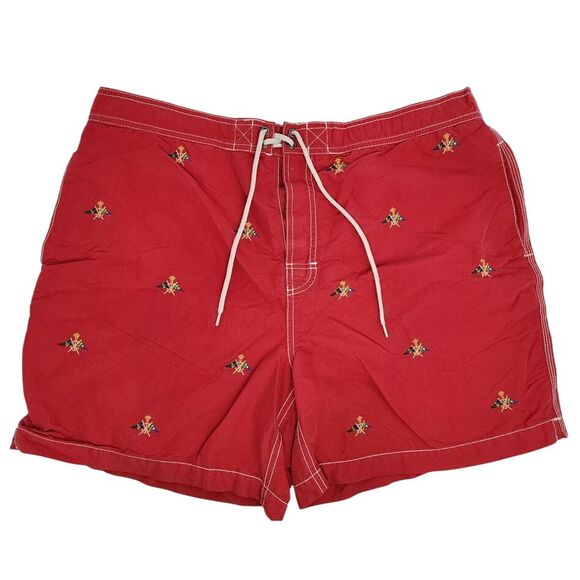 Polo Ralph‎ Lauren Swim Trunk Shorts Mens XXL Vacation Lined Bottoms Red Flags - Picture 1 of 8